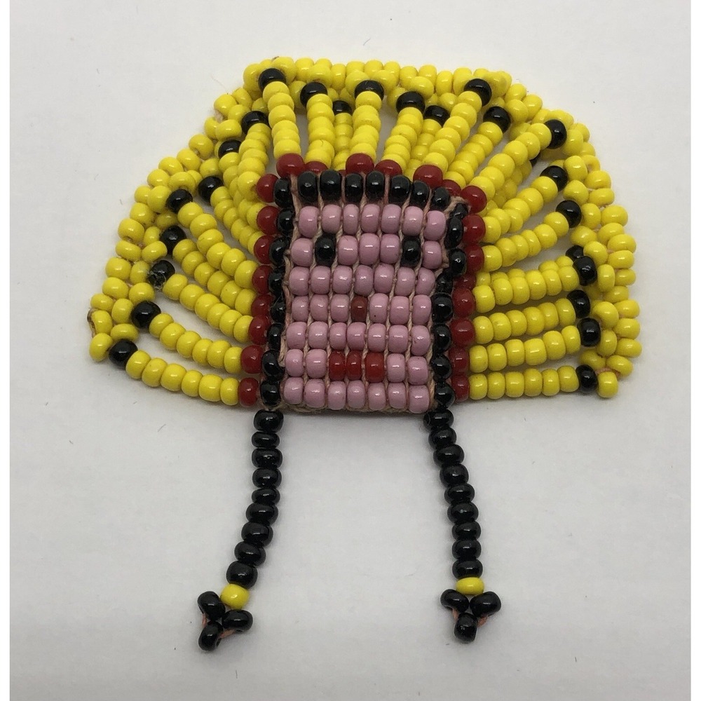 Vintage Native‎ American Beaded Miniature Chief With Feather Headdress Colorful